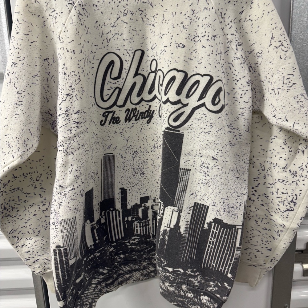 Vintage Chicago Windy City AOP Crewneck Sweatshirt Mens XL 90s Skyline USA City - Picture 5 of 8